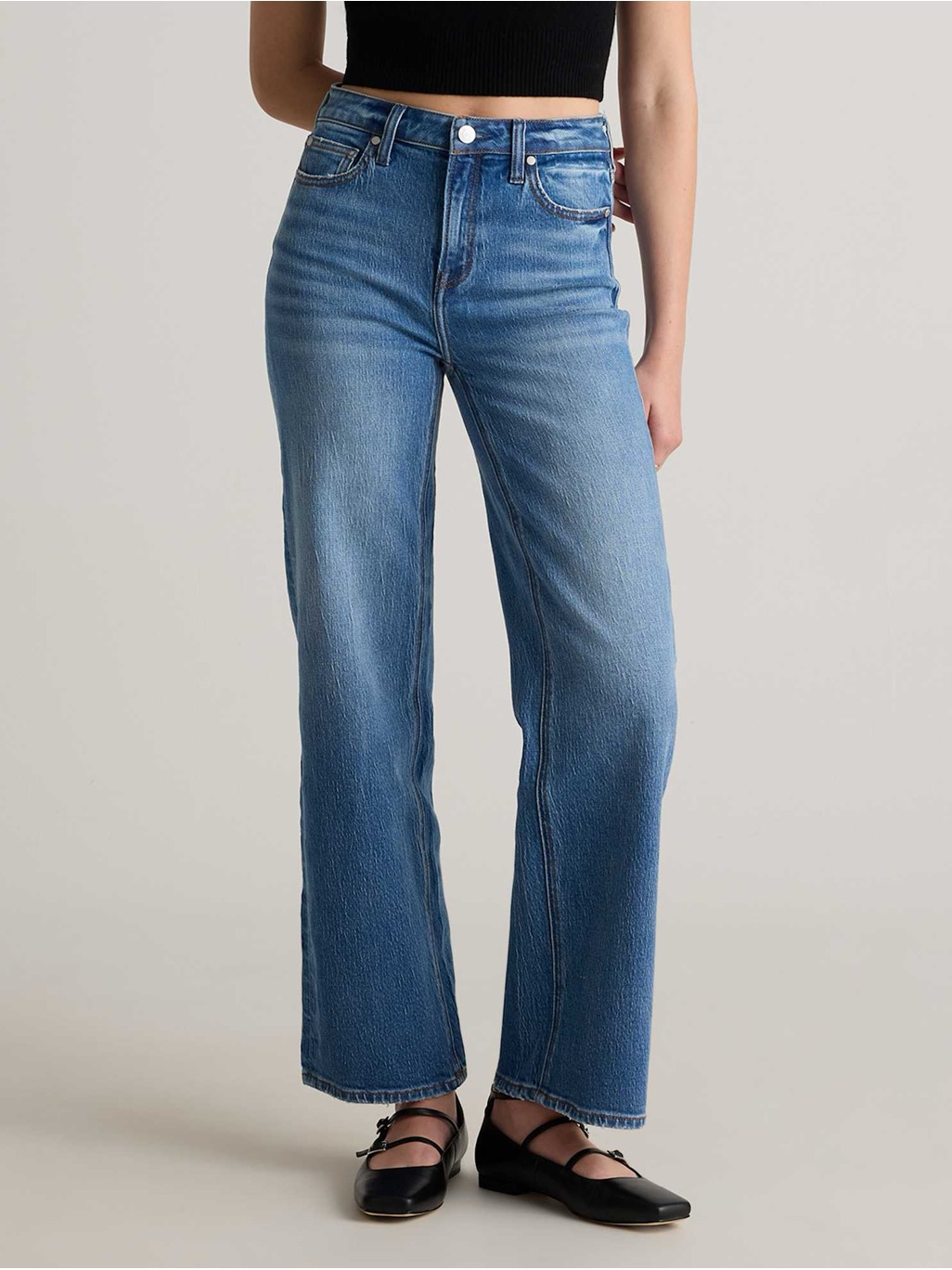 Quince Relaxed Classic High-Rise Straight Leg Jeans - Light Blue